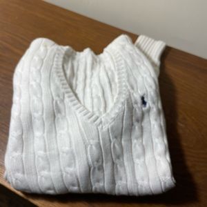 Cotton cable knit v neck tennis sweater